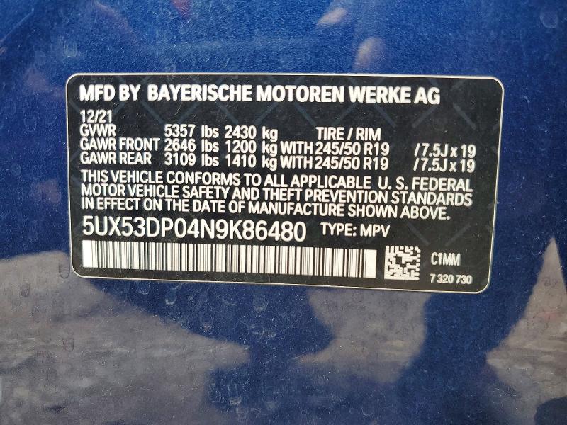 Продаж на аукціоні авто 2022 Bmw X3, vin: 5UX53DP04N9K86480, номер лоту: 59784276