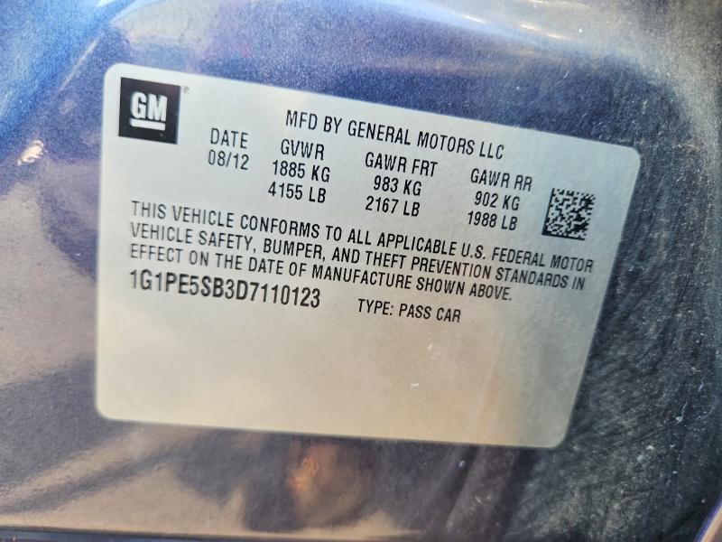 62006726 :رقم المزاد ، 1G1PE5SB3D7110123 vin ، 2013 Chevrolet Cruze مزاد بيع