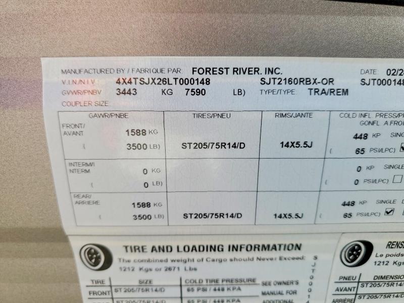 Aukcja sprzedaży 2020 Frrv Trailer, vin: 4X4TSJX26LT000148, numer aukcji: 60426906