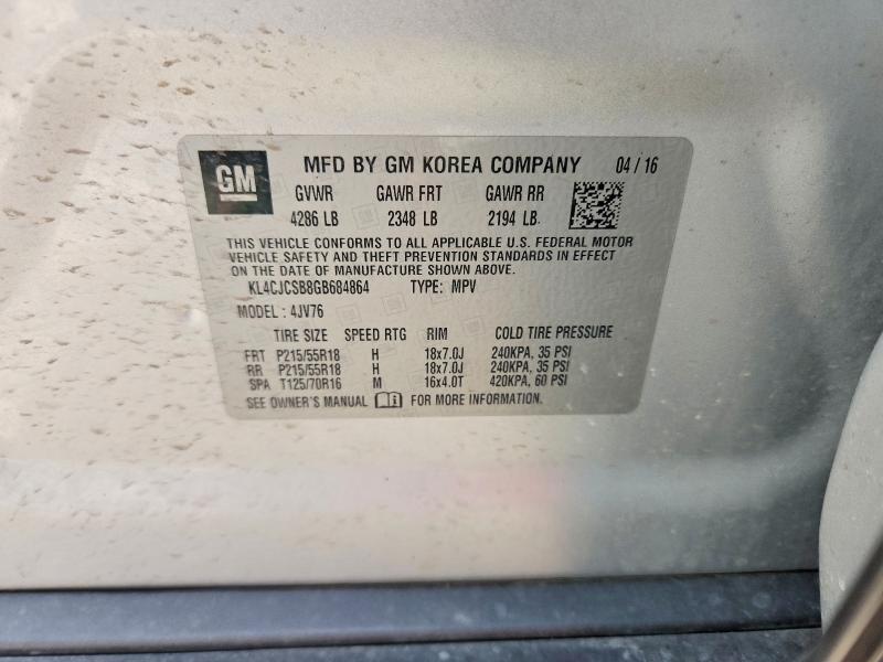 Продаж на аукціоні авто 2016 Buick Encore, vin: KL4CJCSB8GB684864, номер лоту: 60381626