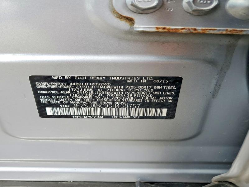 2016 Subaru Forester მანქანა იყიდება აუქციონზე, vin: JF2SJABC9GH438757, აუქციონის ნომერი: 61759396