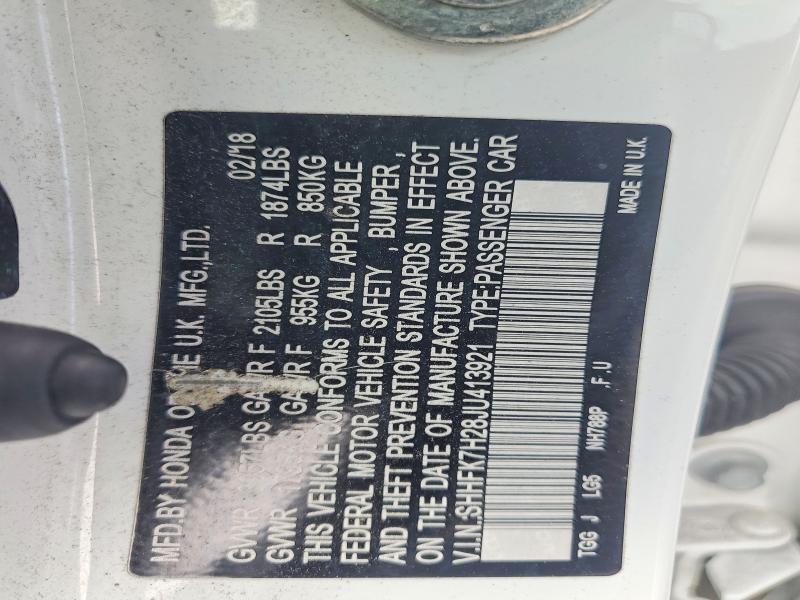 Продаж на аукціоні авто 2018 Honda Civic, vin: SHHFK7H28JU413921, номер лоту: 62328966