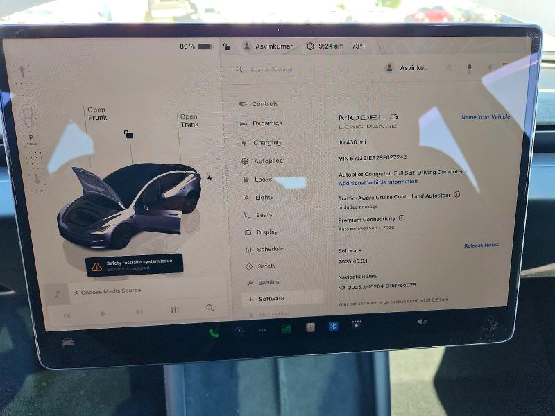 63519356 :رقم المزاد ، 5YJ3E1EA2SF027243 vin ، 2025 Tesla Model 3 مزاد بيع