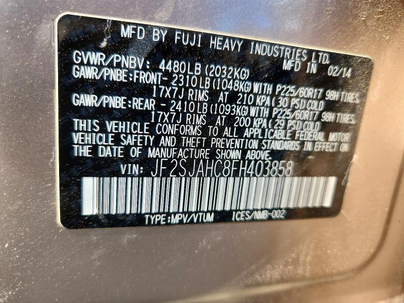 Продаж на аукціоні авто 2015 Subaru Forester, vin: JF2SJAHC8FH403858, номер лоту: 62251536