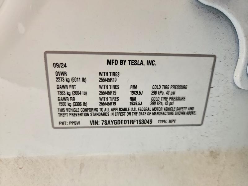Auction sale of the 2024 Tesla Model Y, vin: 7SAYGDED1RF193049, lot number: 63552486