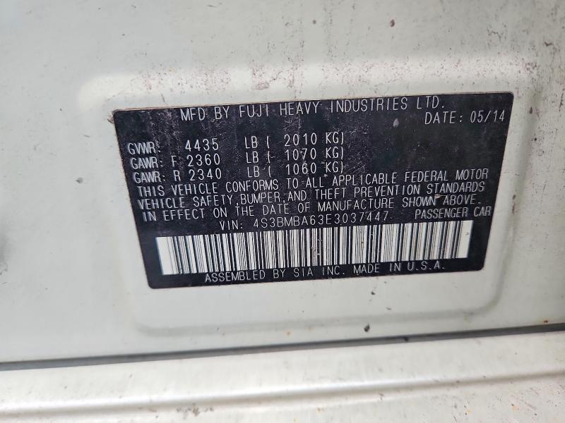2014 Subaru Legacy მანქანა იყიდება აუქციონზე, vin: 4S3BMBA63E3037447, აუქციონის ნომერი: 62621956