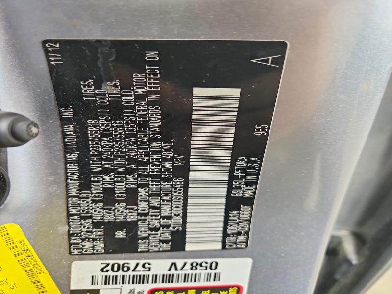 2013 Toyota Sienna მანქანა იყიდება აუქციონზე, vin: 5TDDK3DC0DS055486, აუქციონის ნომერი: 55948636