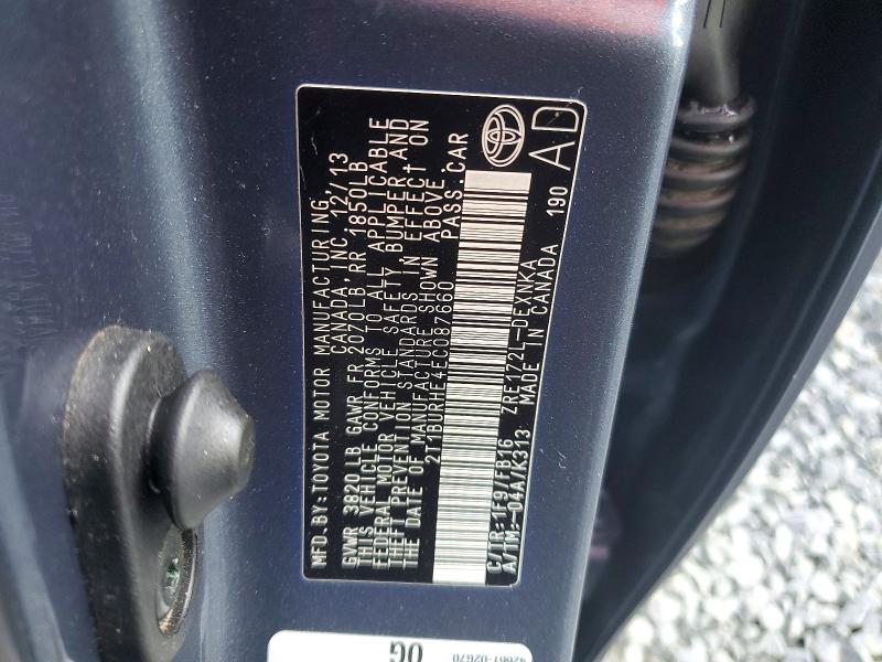 59899246 :رقم المزاد ، 2T1BURHE4EC087660 vin ، 2014 Toyota Corolla مزاد بيع