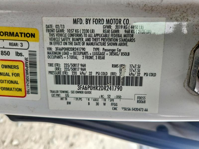 Aukcja sprzedaży 2013 Ford Fusion, vin: 3FA6P0HR2DR241790, numer aukcji: 60093996