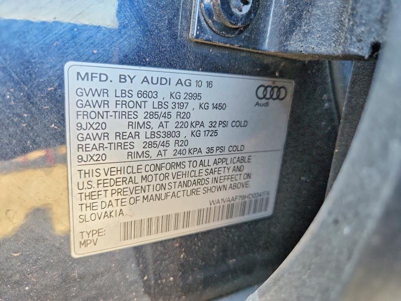 59856866 :رقم المزاد ، WA1VAAF79HD034174 vin ، 2017 Audi Q7 مزاد بيع