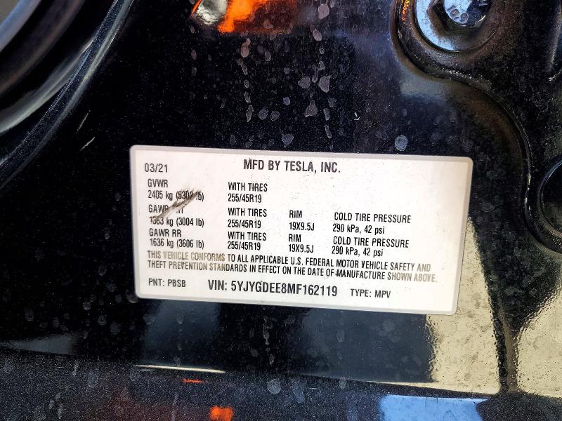 61410046 :رقم المزاد ، 5YJYGDEE8MF162119 vin ، 2021 Tesla Model Y مزاد بيع