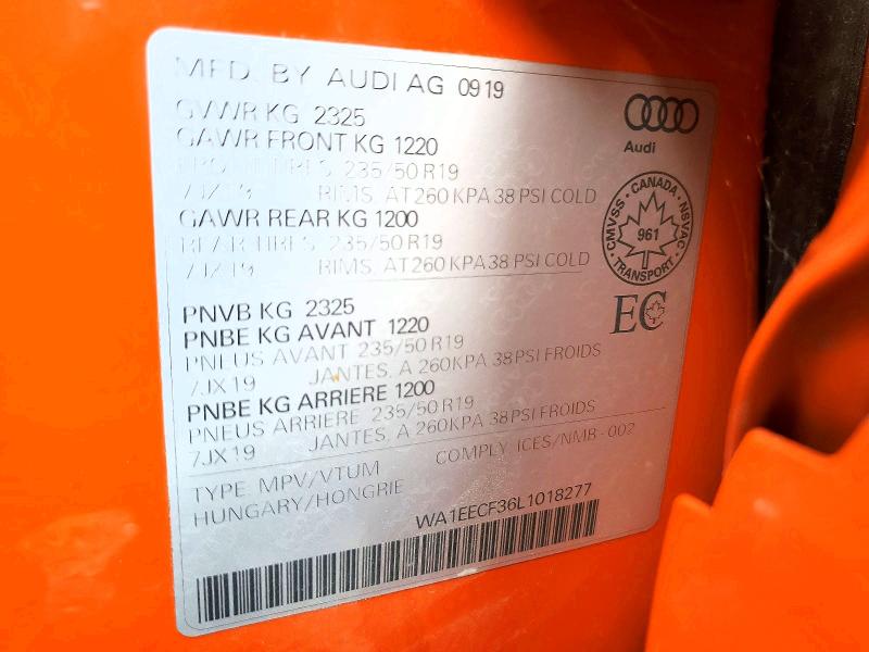 Aukcja sprzedaży 2020 Audi Q3, vin: WA1EECF36L1018277, numer aukcji: 62661376