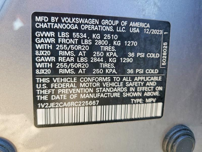 Aukcja sprzedaży 2024 Volkswagen Atlas Cross Sport, vin: 1V2JE2CA6RC225667, numer aukcji: 62156186