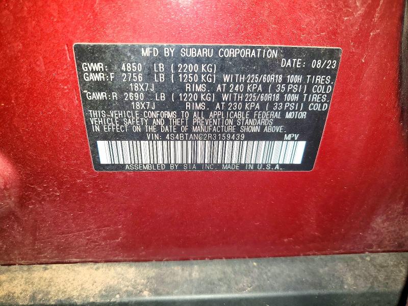 59384126 :رقم المزاد ، 4S4BTANC2R3159439 vin ، 2024 Subaru Outback مزاد بيع