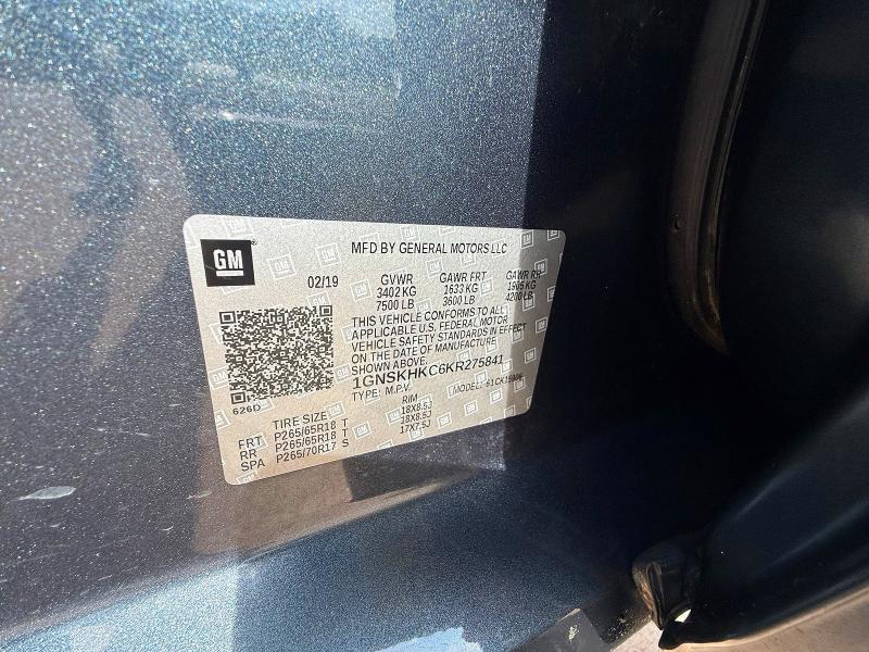 2019 Chevrolet Suburban მანქანა იყიდება აუქციონზე, vin: 1GNSKHKC6KR275841, აუქციონის ნომერი: 62538886