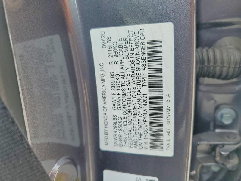 Продажа на аукционе авто 2020 Honda Accord, vin: 1HGCV1F18LA142021, номер лота: 60948826