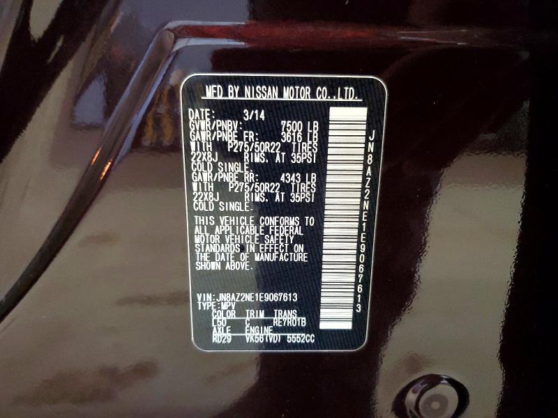 Aukcja sprzedaży 2014 Infiniti Qx80, vin: JN8AZ2NE1E9067613, numer aukcji: 60610986