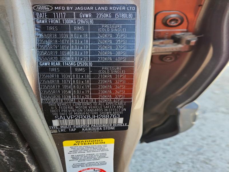 Aukcja sprzedaży 2018 Land Rover Range Rover Evoque, vin: SALVP2RX8JH288763, numer aukcji: 61313806