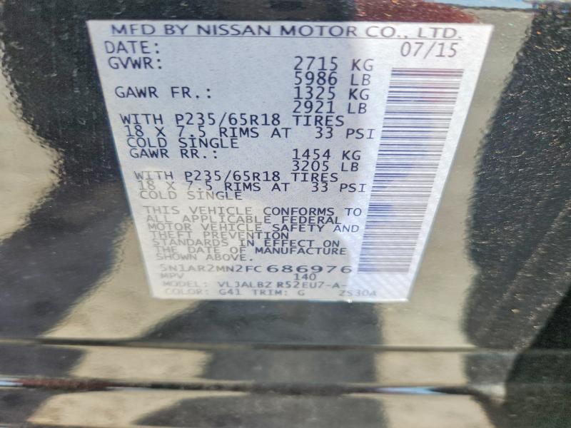 62332106 :رقم المزاد ، 5N1AR2MN2FC686976 vin ، 2015 Nissan Pathfinder مزاد بيع