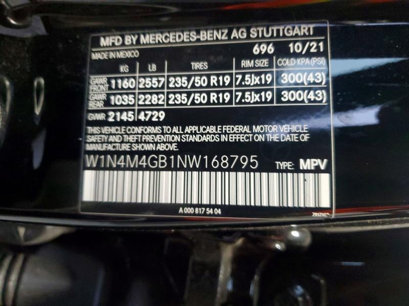 61999276 :رقم المزاد ، W1N4M4GB1NW168795 vin ، 2022 Mercedes-benz Glb مزاد بيع