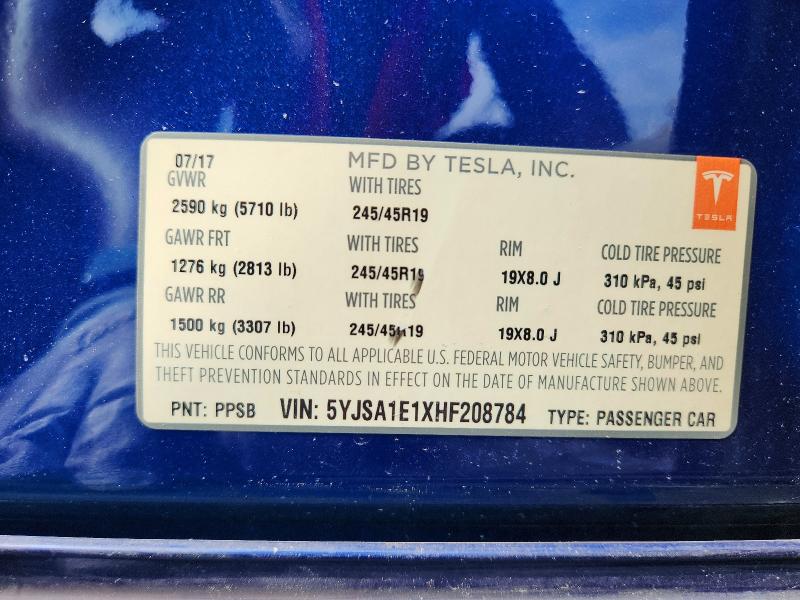 Aukcja sprzedaży 2017 Tesla Model S, vin: 5YJSA1E1XHF208784, numer aukcji: 60556636