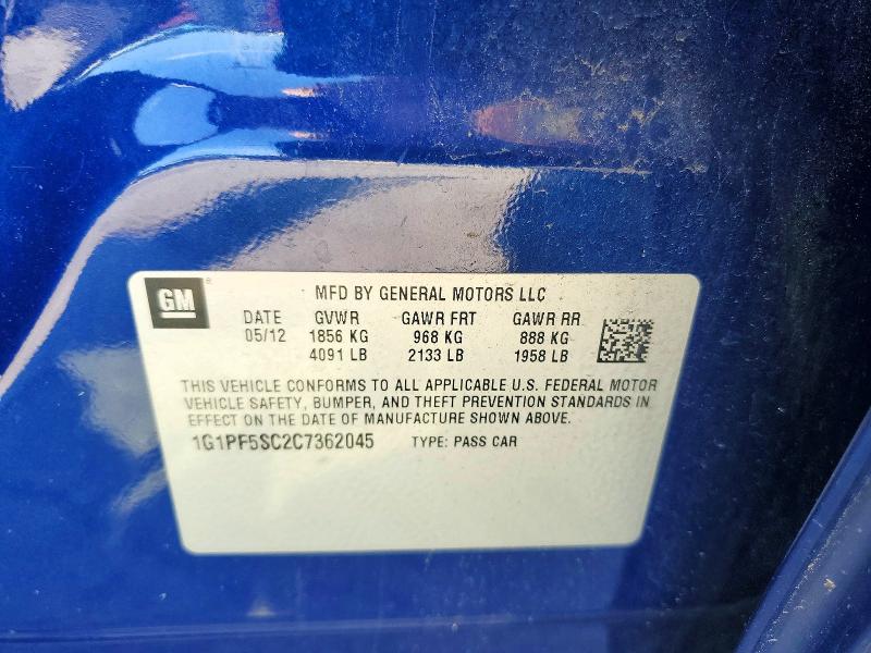 Продаж на аукціоні авто 2012 Chevrolet Cruze, vin: 1G1PF5SC2C7362045, номер лоту: 60503846