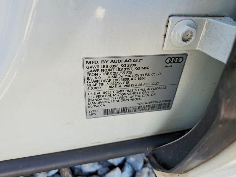 59618086 :رقم المزاد ، WA1AJBF77ND003036 vin ، 2022 Audi Q7 مزاد بيع