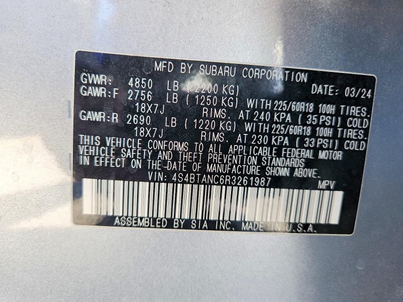 Продажа на аукционе авто 2024 Subaru Outback, vin: 4S4BTANC6R3261987, номер лота: 61368076