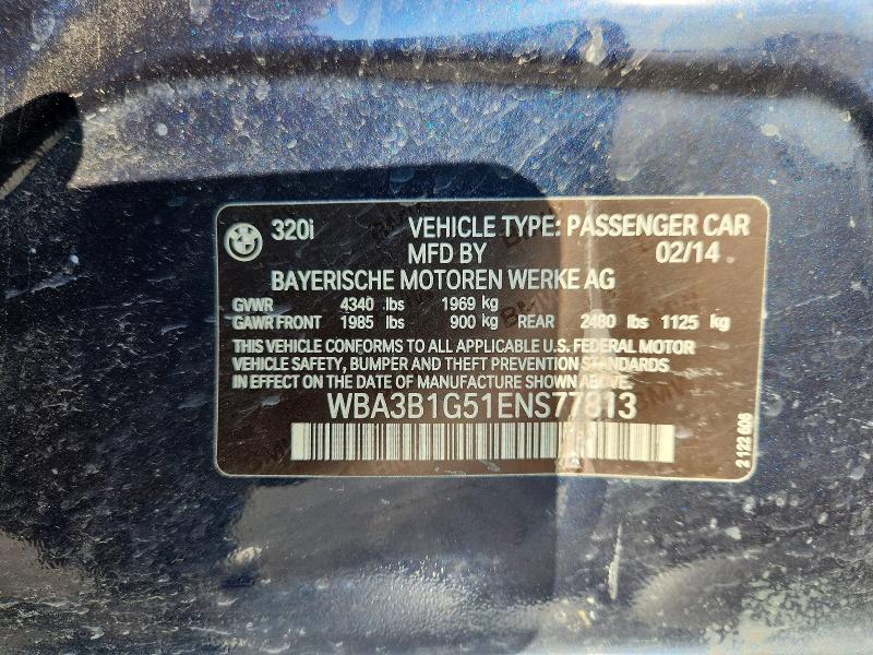 Продаж на аукціоні авто 2014 Bmw 320, vin: WBA3B1G51ENS77813, номер лоту: 59898726