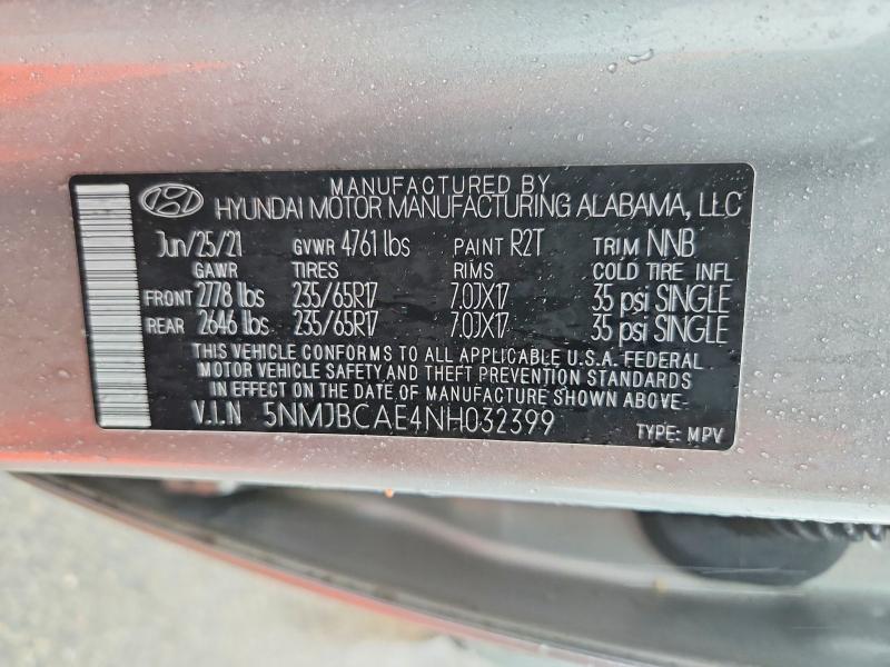 59793746 :رقم المزاد ، 5NMJBCAE4NH032399 vin ، 2022 Hyundai Tucson مزاد بيع