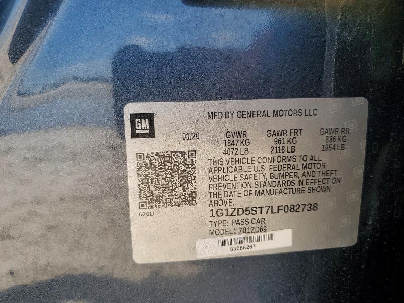 2020 Chevrolet Malibu მანქანა იყიდება აუქციონზე, vin: 1G1ZD5ST7LF082738, აუქციონის ნომერი: 62710206