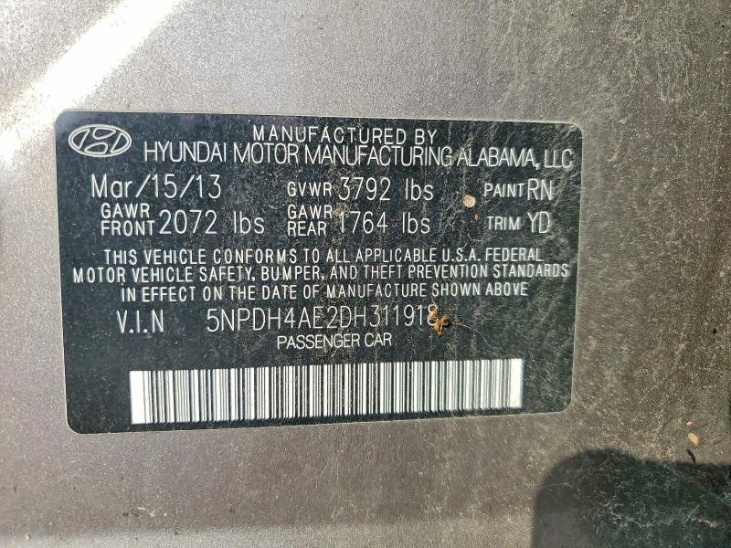 Auction sale of the 2013 Hyundai Elantra, vin: 5NPDH4AE2DH311918, lot number: 60897866