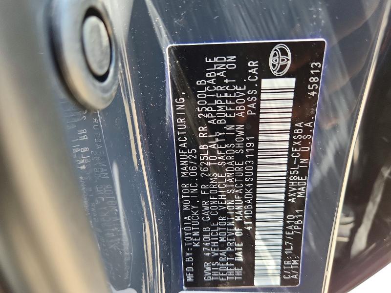 2025 Toyota Camry მანქანა იყიდება აუქციონზე, vin: 4T1DBADK4SU031191, აუქციონის ნომერი: 60949056