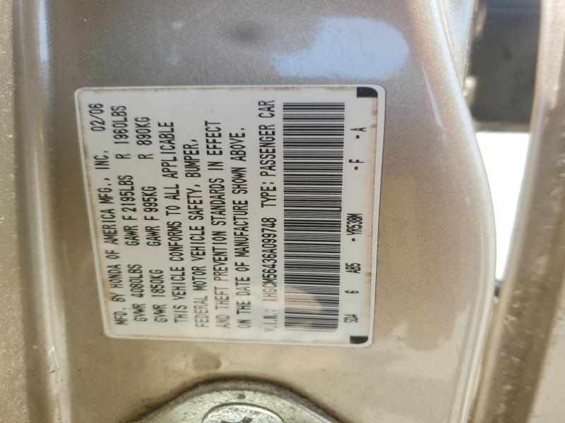 Aukcja sprzedaży 2006 Honda Accord, vin: 1HGCM56436A099748, numer aukcji: 60557036