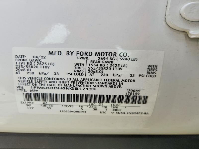 Продажа на аукционе авто 2022 Ford Explorer, vin: 1FMSK8DH0NGB17119, номер лота: 63329606