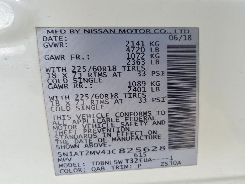 61892516 :رقم المزاد ، 5N1AT2MV4JC825628 vin ، 2018 Nissan Rogue مزاد بيع