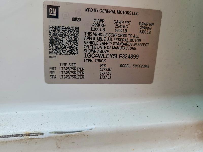 2020 Chevrolet Silverado მანქანა იყიდება აუქციონზე, vin: 1GC4WLEY5LF324899, აუქციონის ნომერი: 62452996
