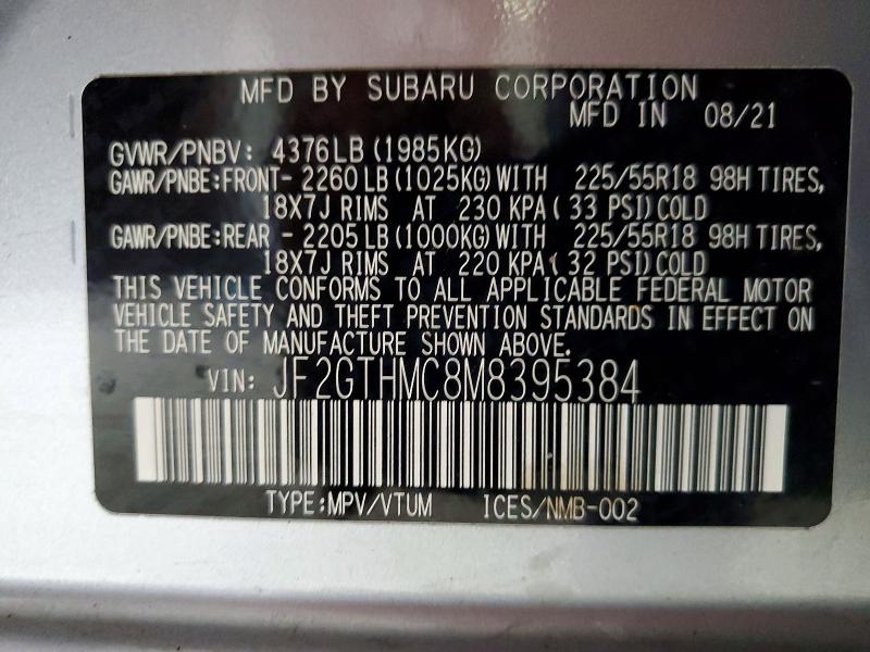 Продаж на аукціоні авто 2021 Subaru Crosstrek, vin: JF2GTHMC8M8395384, номер лоту: 61996716