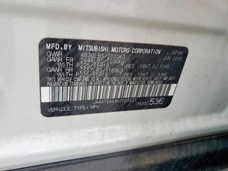 Aukcja sprzedaży 2019 Mitsubishi Eclipse Cross, vin: JA4AT5AA8KZ001521, numer aukcji: 59874716