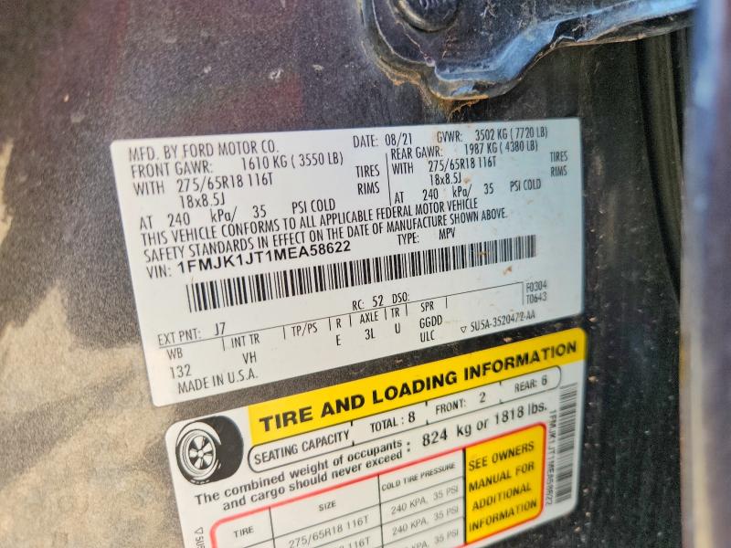 2021 Ford Expedition მანქანა იყიდება აუქციონზე, vin: 1FMJK1JT1MEA58622, აუქციონის ნომერი: 60215776
