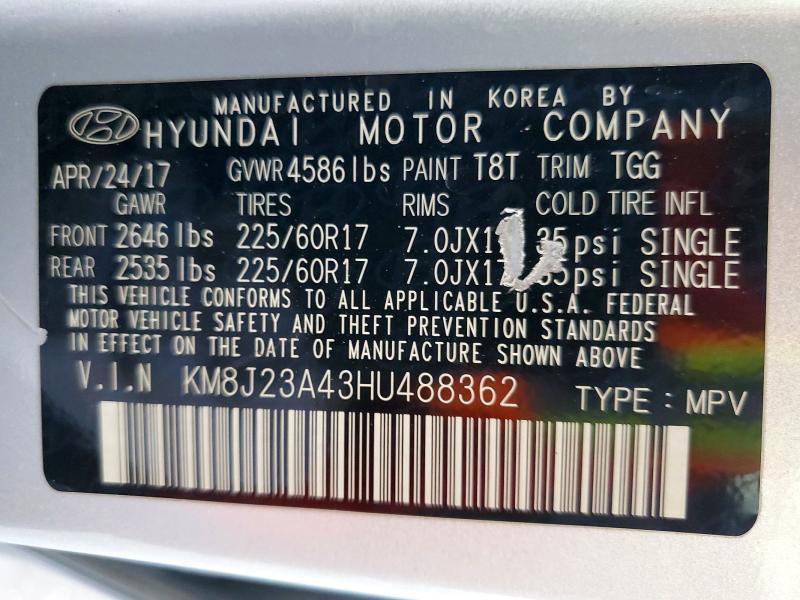 Aukcja sprzedaży 2017 Hyundai Tucson, vin: KM8J23A43HU488362, numer aukcji: 59973836