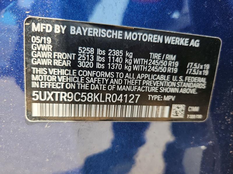Продаж на аукціоні авто 2019 Bmw X3, vin: 5UXTR9C58KLR04127, номер лоту: 60444976