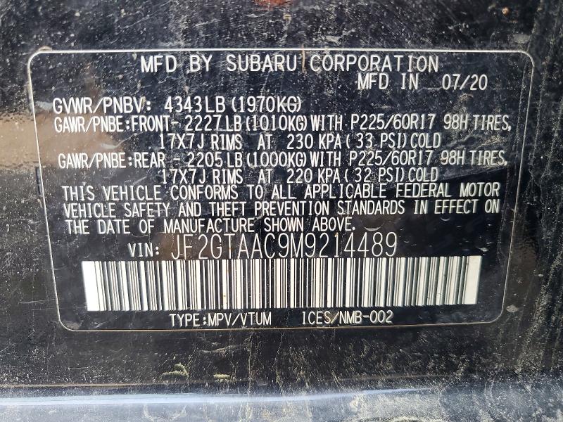 2021 Subaru Crosstrek მანქანა იყიდება აუქციონზე, vin: JF2GTAAC9M9214489, აუქციონის ნომერი: 60964476