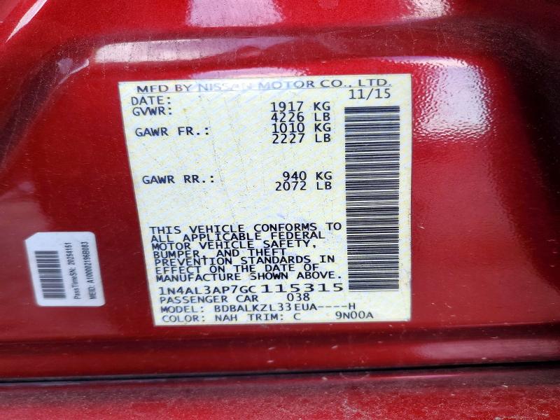 59624886 :رقم المزاد ، 1N4AL3AP7GC115315 vin ، 2016 Nissan Altima مزاد بيع