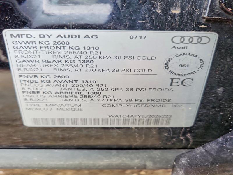 Продажа на аукционе авто 2018 Audi Sq5, vin: WA1C4AFY5J2025223, номер лота: 58719286