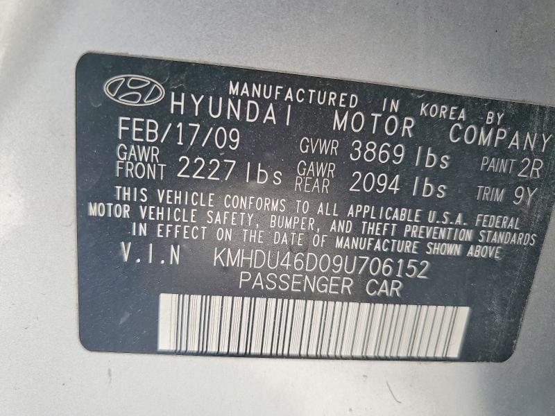 Продаж на аукціоні авто 2009 Hyundai Elantra, vin: KMHDU46D09U706152, номер лоту: 62006506