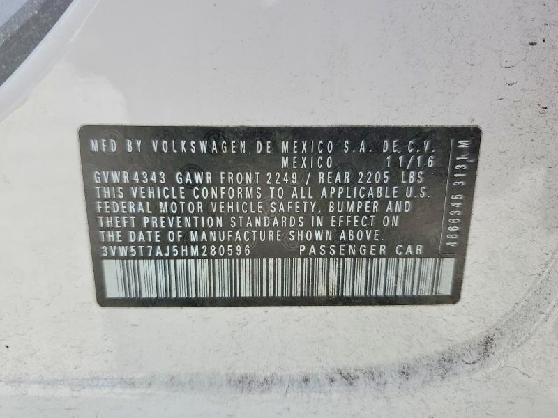 59129586 :رقم المزاد ، 3VW5T7AJ5HM280596 vin ، 2017 Volkswagen Jetta مزاد بيع