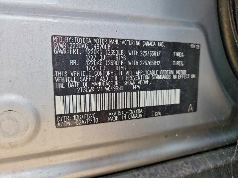 62651296 :رقم المزاد ، 2T3LWRFV1LW049999 vin ، 2020 Toyota Rav4 مزاد بيع