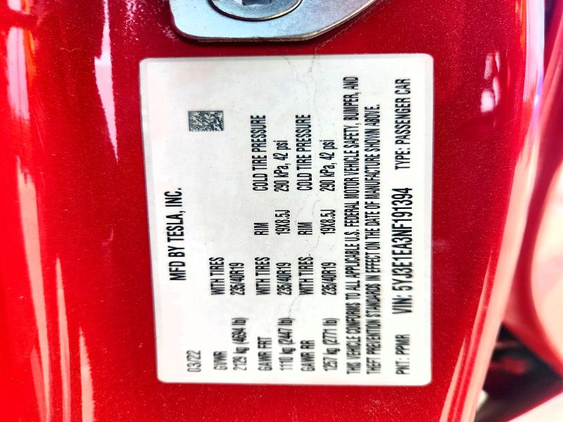 Продажа на аукционе авто 2022 Tesla Model 3, vin: 5YJ3E1EA3NF191394, номер лота: 60141996