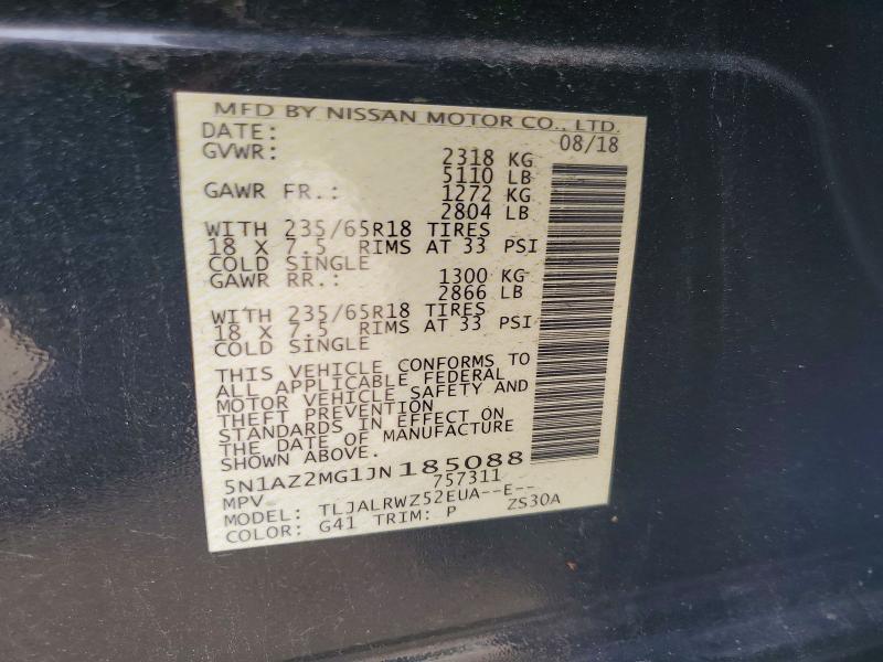 62615326 :رقم المزاد ، 5N1AZ2MG1JN185088 vin ، 2018 Nissan Murano مزاد بيع